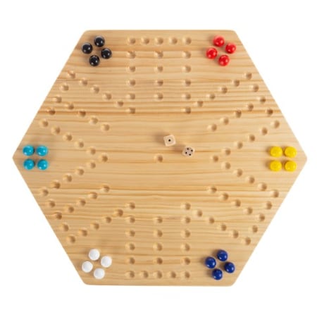 Toy Time Strategic Thinking Game Set with Board, 24 Colored Marbles, 2 Dice, 6-Player Game for Kids / Adults 412084JJT